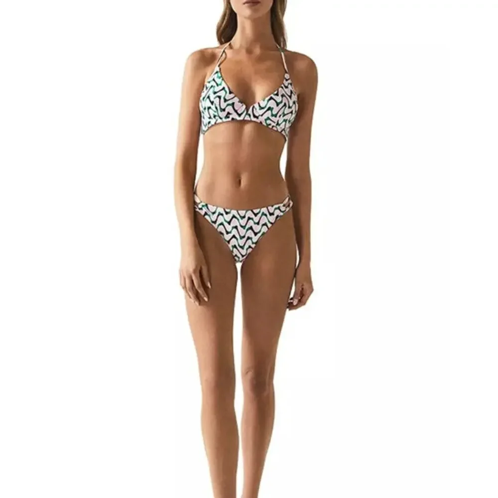 REISS Audrinna Fixed Side Bikini Bottom Size 10 NEW Pink Green $110